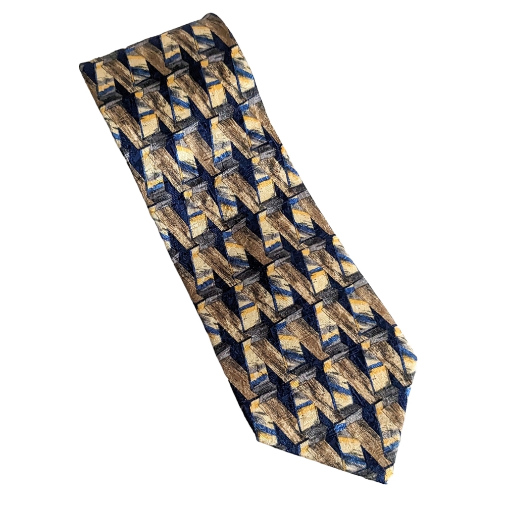 Ermenegildo Zegna Yellow and Navy Silk Tie
